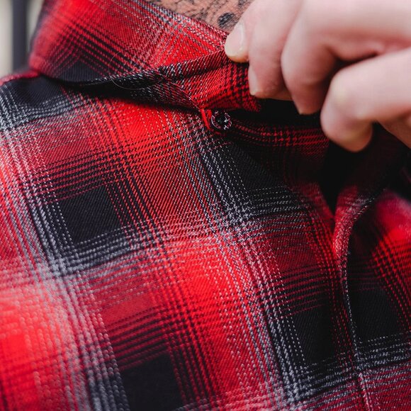 Dixxon Fairview Red Black Plaid Flannel Long Sleeve Shirt - Picture 5 of 10